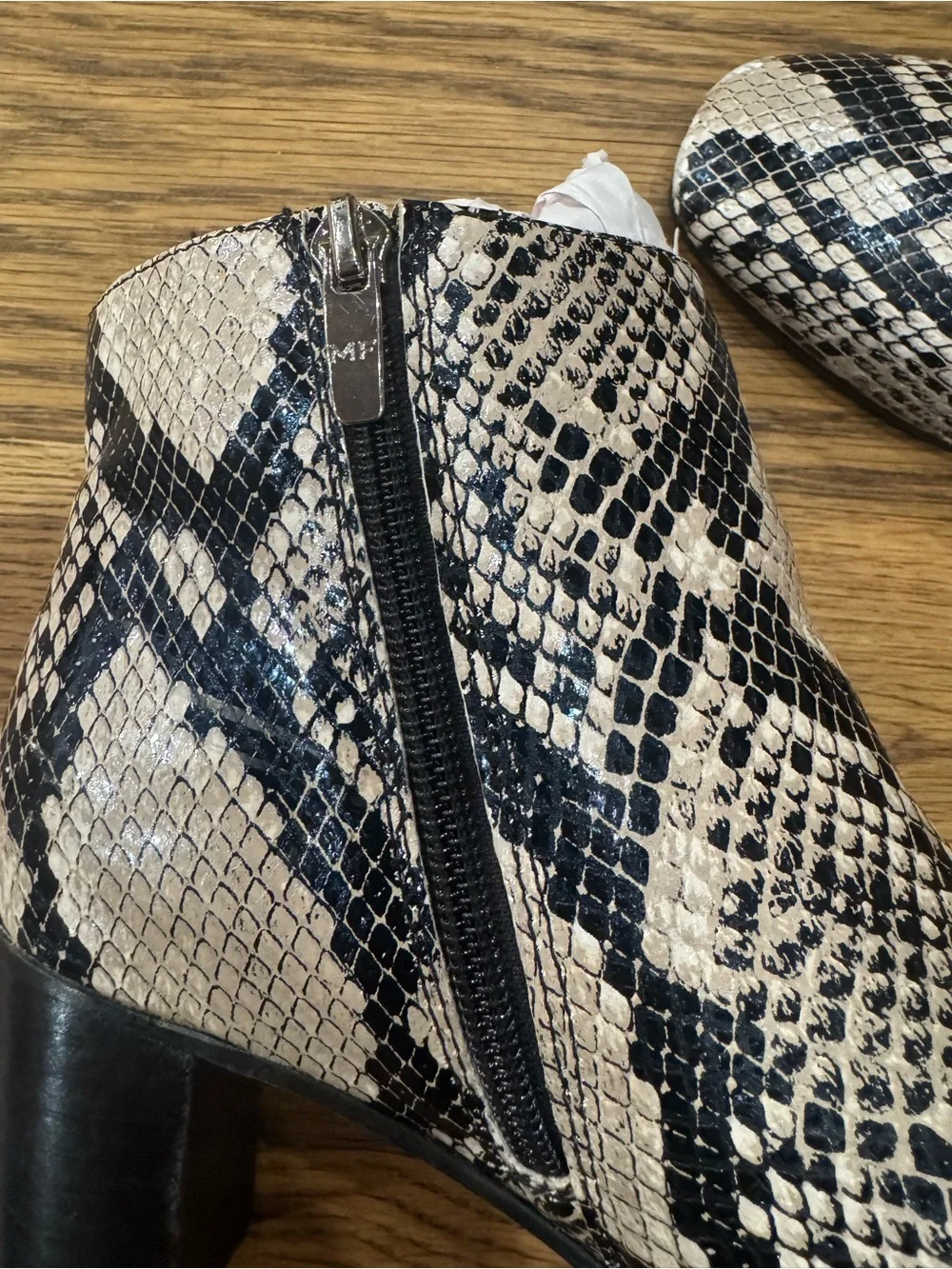 NWOB Marc Fisher Women's Snake-Print Ankle Boots in Black & Cream